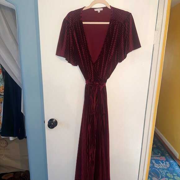 Baltic Born ribbed Burgundy wrap Maxi Dress - Picture 3 of 4